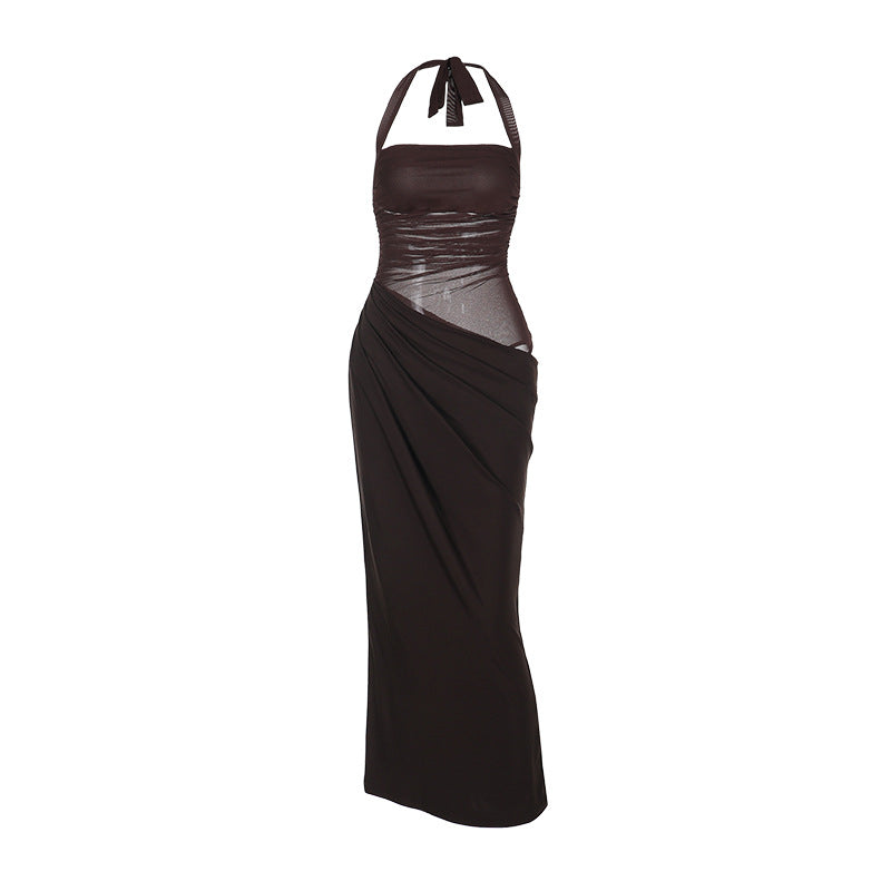 Dame Elegant Wrap Maxi Kjole med Smalt Halter Design Skovae