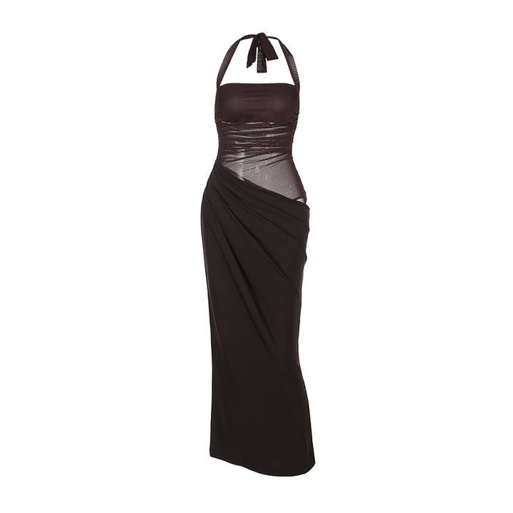 Dame Elegant Wrap Maxi Kjole med Smalt Halter Design Skovae