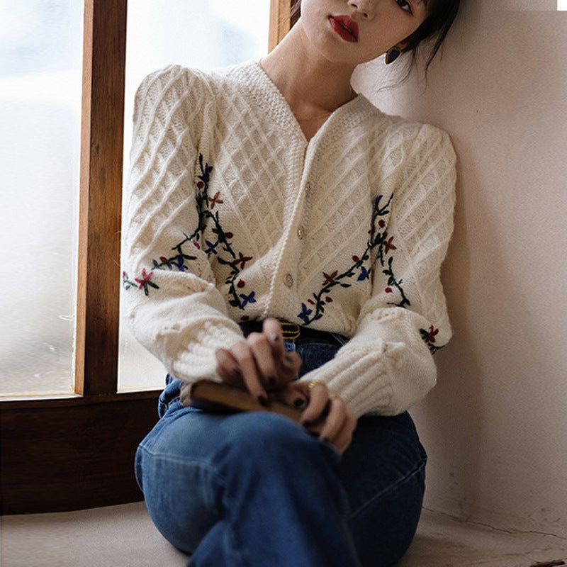 Femme Broderet Diamond Strik cardigan Stilla