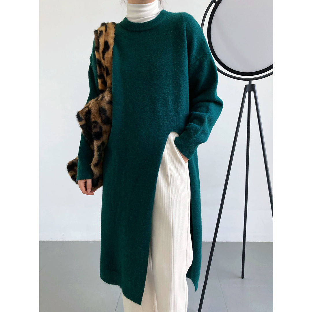 Dame strikket pullover med lange ærmer og elegant rund hals Stilla