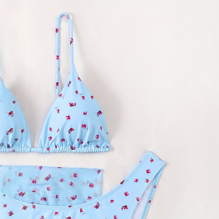 Dame Bikini-sæt med legende blomsterprint og elegant omslagskjørt Stilla
