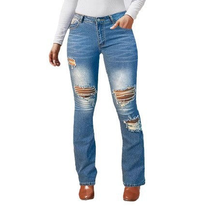 Damer Bootcut Jeans med modeødelagte detaljer og høj komfort Stilla