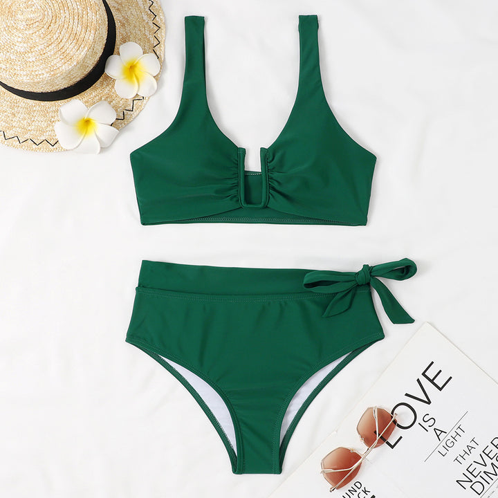 Dame Bikini-sæt med elegant knudedesign og højtaljeret buks Skovae