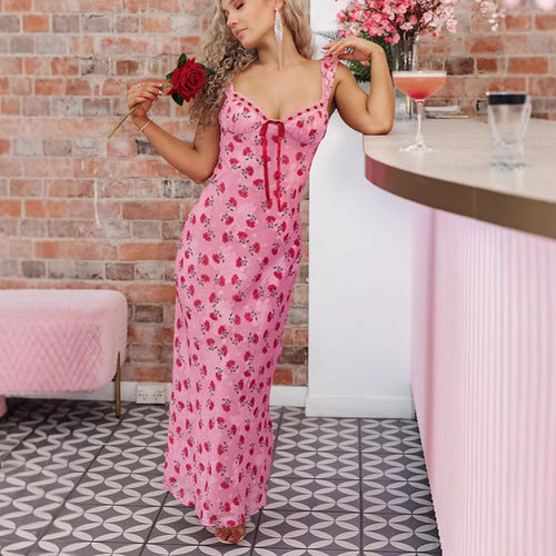 Dame maxikjole med blomsterdesign og skulderfri rynkning Stilla