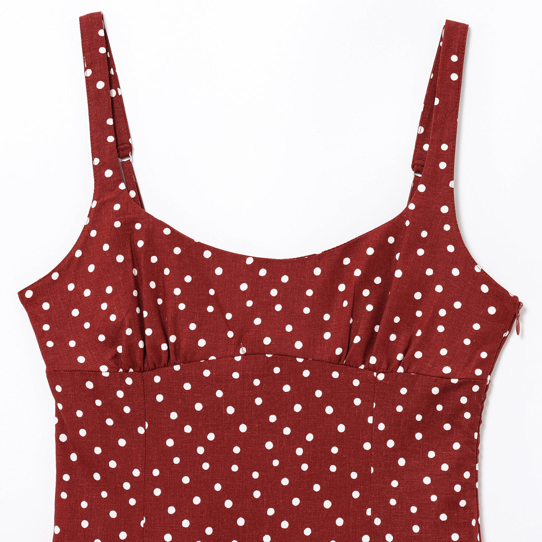 Femme Polka Dot Maxi Slip Kjole med Side Slids Stilla