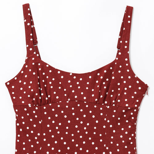 Femme Polka Dot Maxi Slip Kjole med Side Slids Stilla