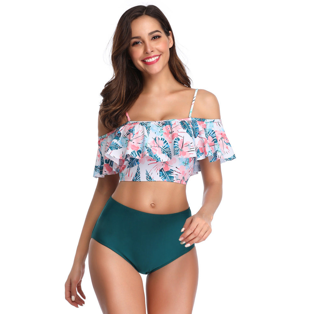 Dame Bikini-Sæt med flydende flæsedesign og høj talje Stilla