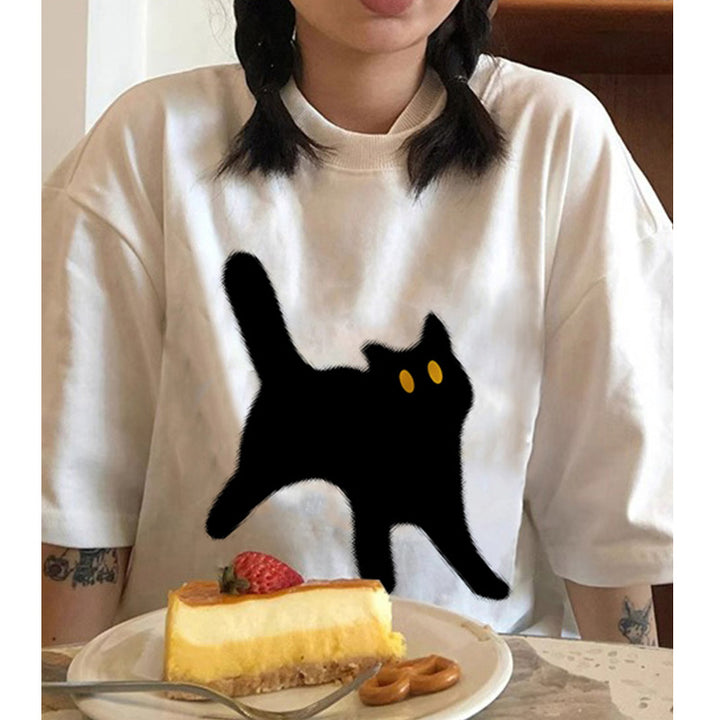 Dame T-shirt med kreativ katte-design og afslappet pasform Stilla