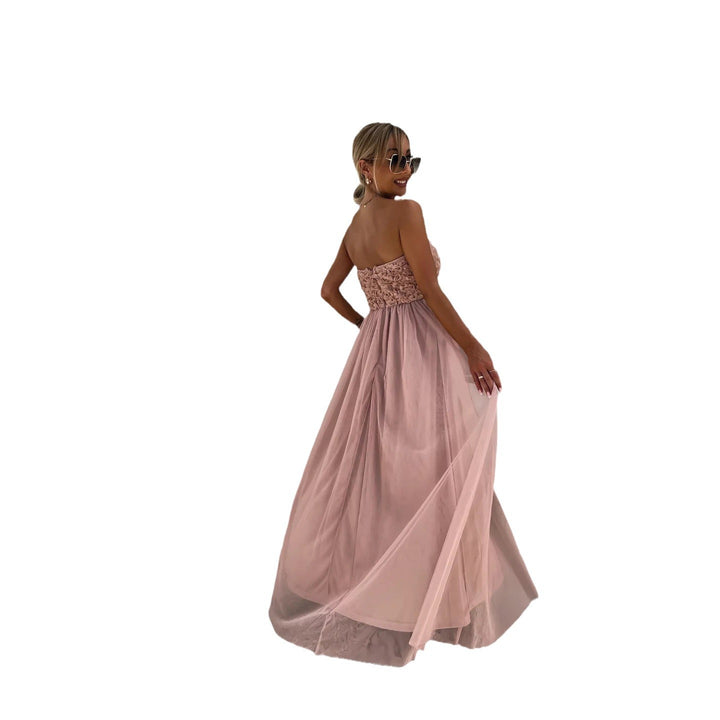 Dame Elegant Maxi Kjole med Blomsterapplikationer og Sidelinje Slids Stiila