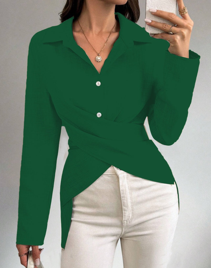 Dame indpakning bluse med elegant krave og raffinerede detaljer Stilla