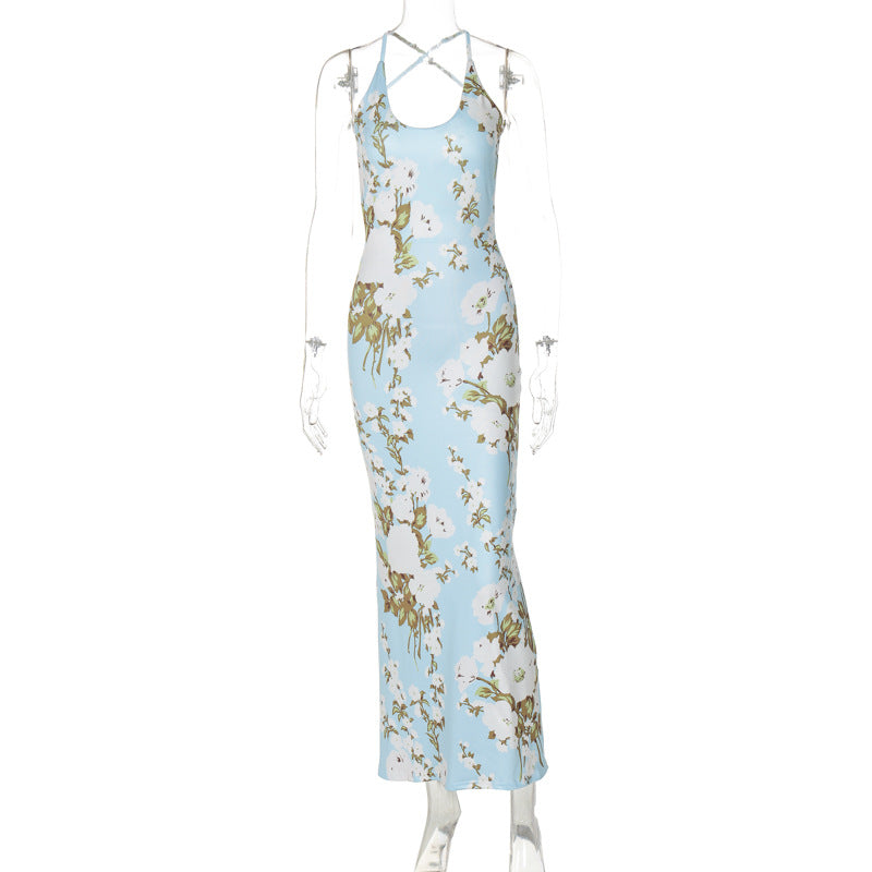 Dame Maxikjole med skulderfri design og blomstermønster Stilla
