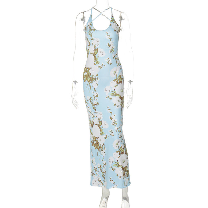 Dame Maxikjole med skulderfri design og blomstermønster Stilla