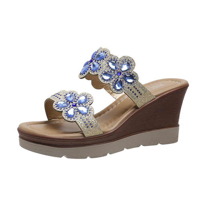 Dame Wedge-sandaler med dekorative blomsterapplikationer og glitrende accenter Stilla