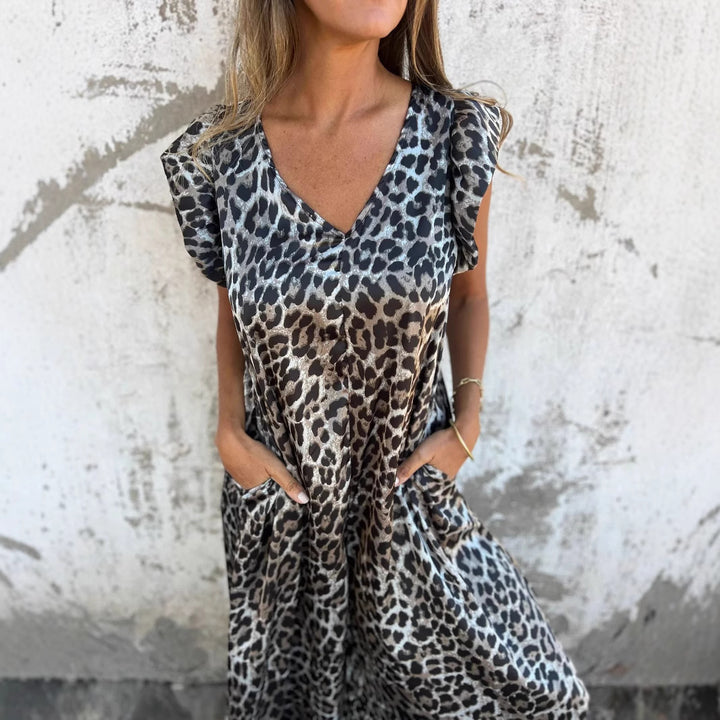 Dame Maxi-kjole med elegant leopardmønster og afslappet snit Stilla