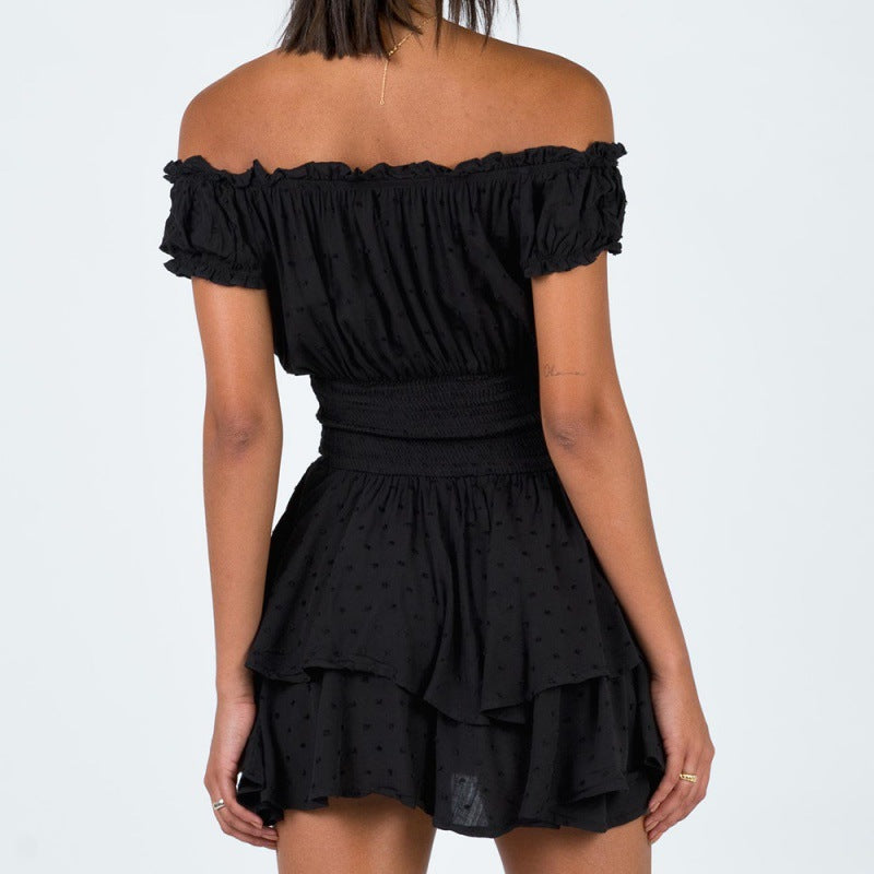 Dame Off-Shoulder Minikjole med Ryscher Stilla