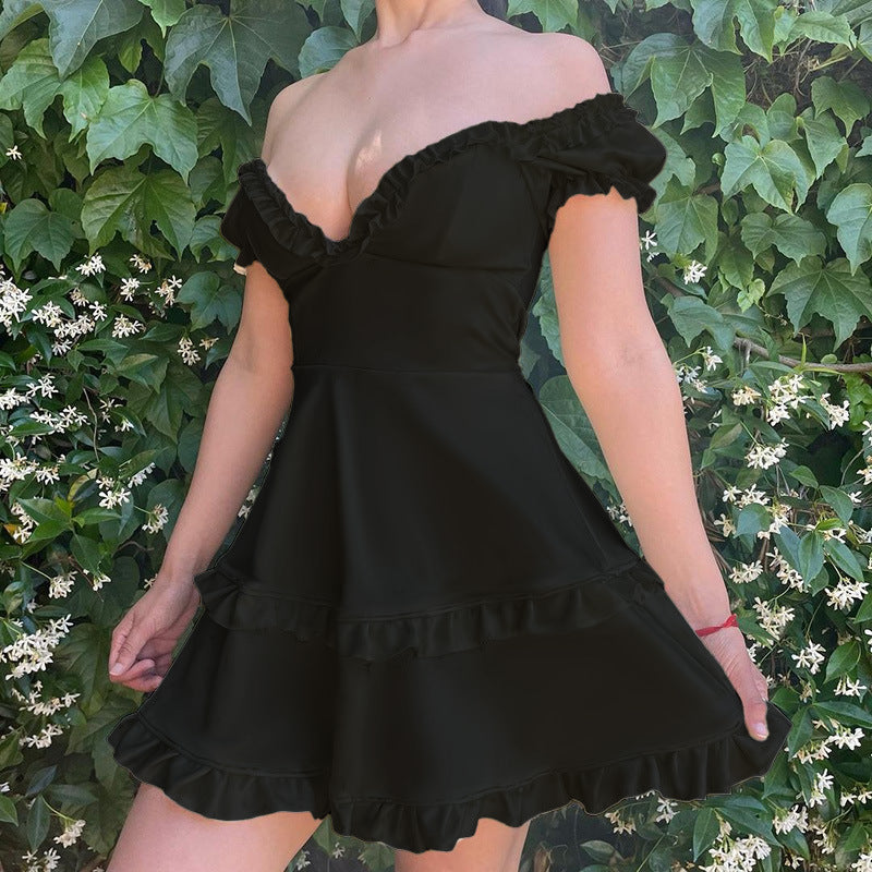 Dame Off-Shoulder Rynkekant Kjole Stilla