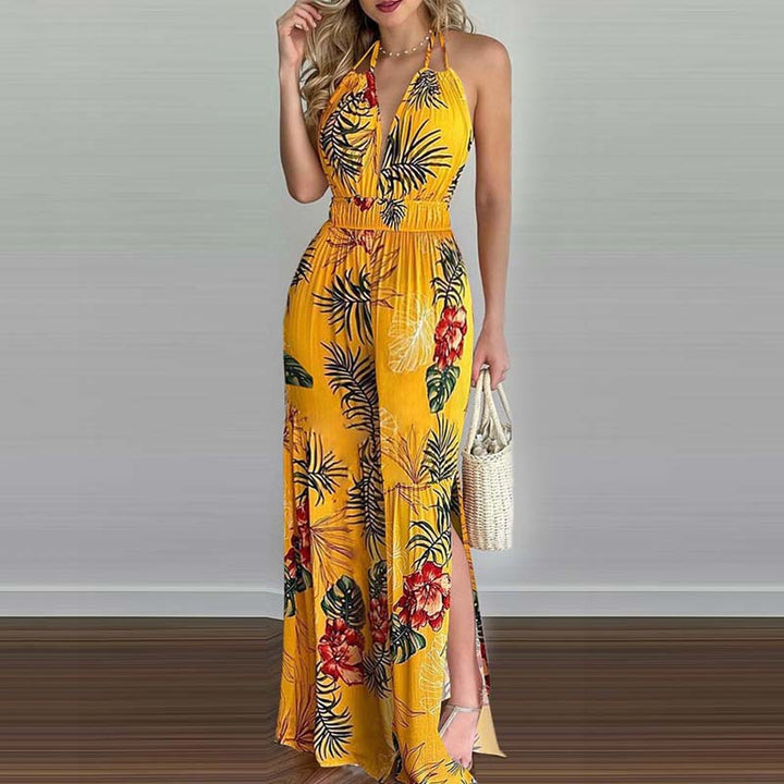 Dame Tropisk Print Halter Jumpsuit Stilla