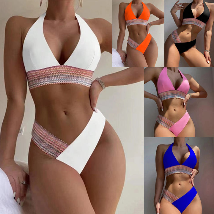 Dame Triangel-Bikini med stilfuldt bindebånd og farvemæssigt accentueret bukselinning Stilla