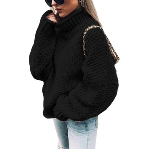 Dame groft strikket sweater med høj krave Stilla