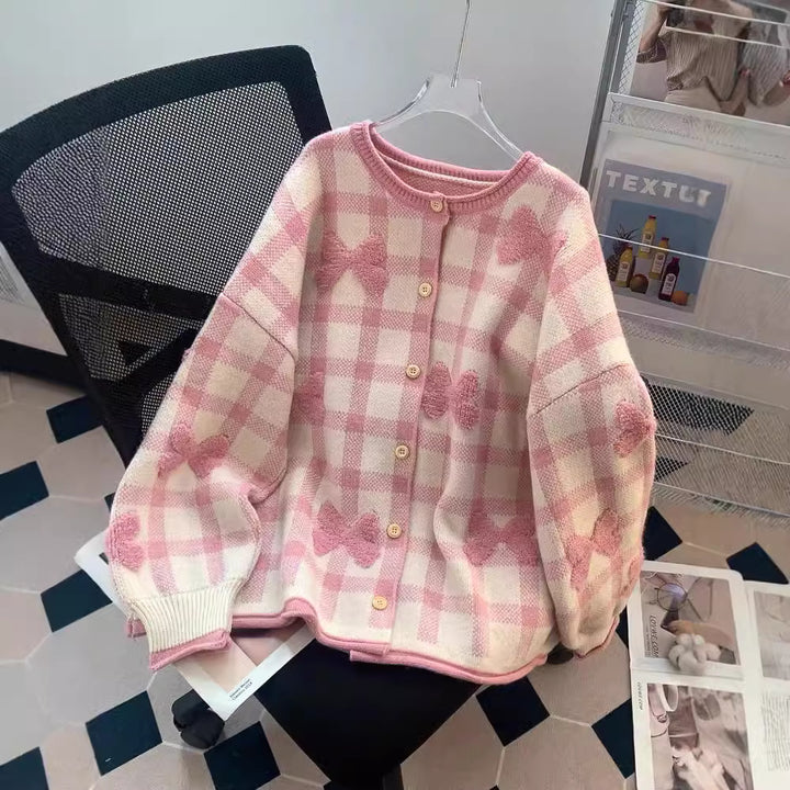 Kvinders oversized cardigan med hjerte mønster Stilla