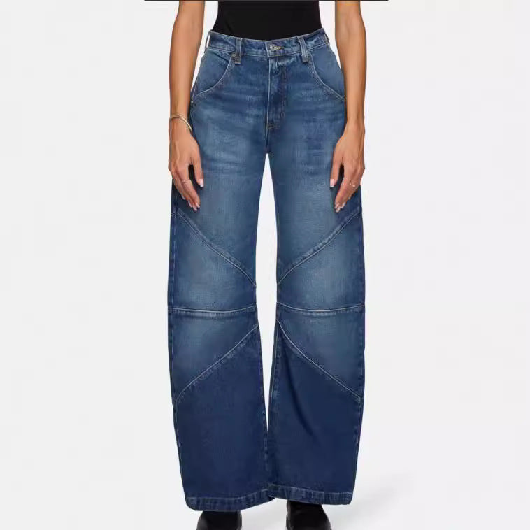Dame brede jeans med unikt sømdesign i den trendy stil Skovae