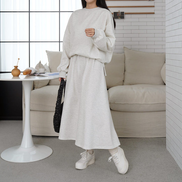 Kvinder Casual Sweatshirt og Maxi Nederdel Sæt med Praktiske Lommer og Elegant Snit Skovae