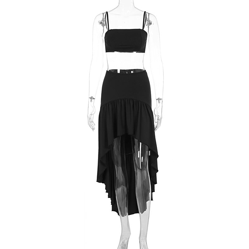 Dame sæt af crop-top og asymmetrisk maxiskirt Skovae