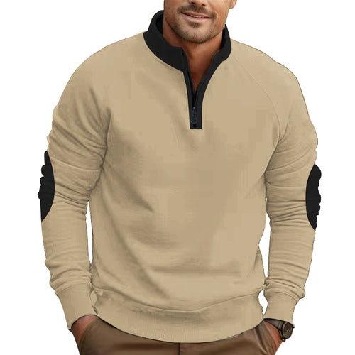 Herrer moderigtig fleece-pullover med halvmens lynlås og kontrasterende albue-patches Stilla