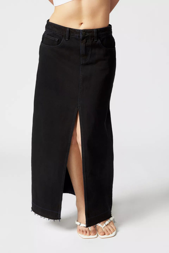Dame Denim Maxi-nederdel med slidser og legende kant Stilla