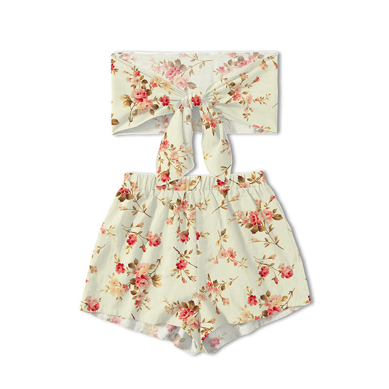 Dame Bandeau top og shorts sæt med blomsterdesign Stilla