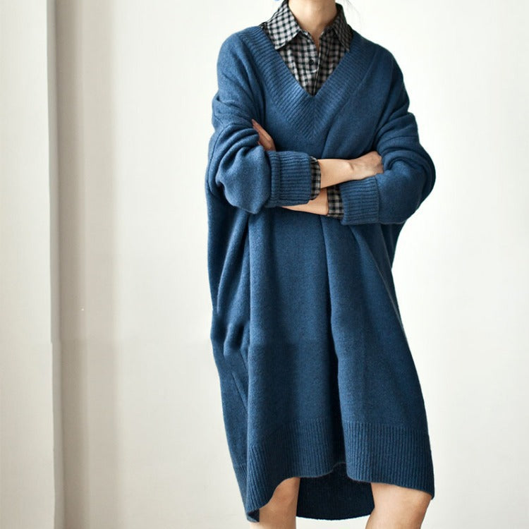 Femme Oversized V-Udskæring Strik Tunika Sweatshirt Stilla