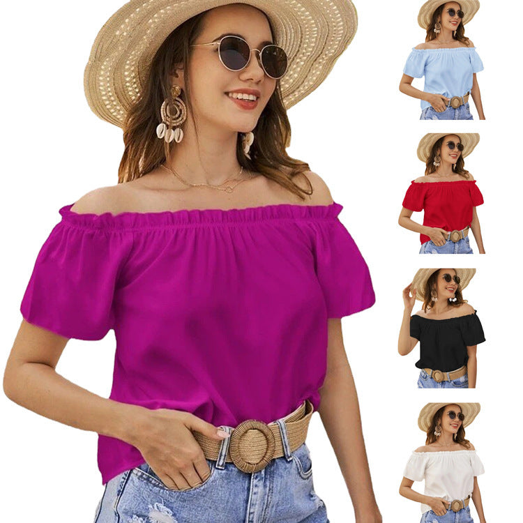 Dame Off-Shoulder Bluse med elastisk talje og luftige ærmer Stilla