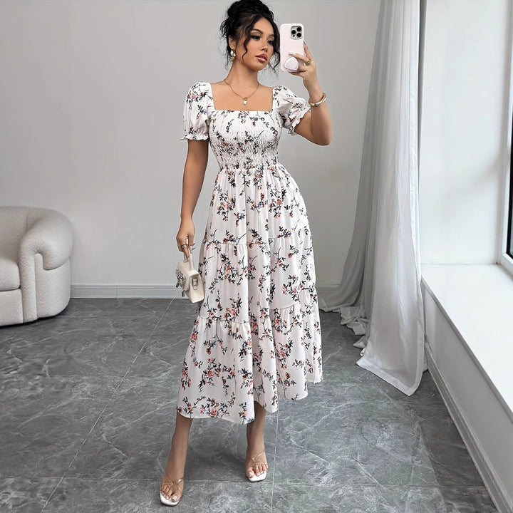 Dame Blomster Rynket Maxi Kjole Stilla