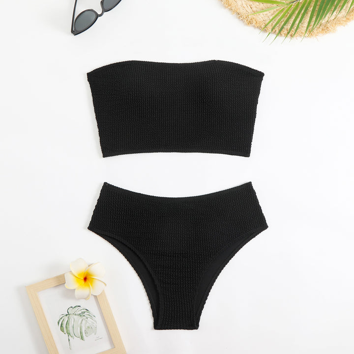 Dame bandeau bikini sæt med struktureret top og høj talje Stilla