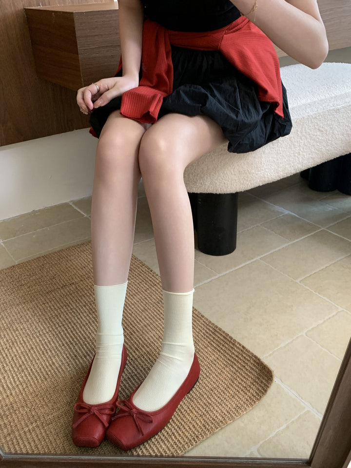 Femme Metallic Square Toe Flats med Sløjfedetalje Stilla