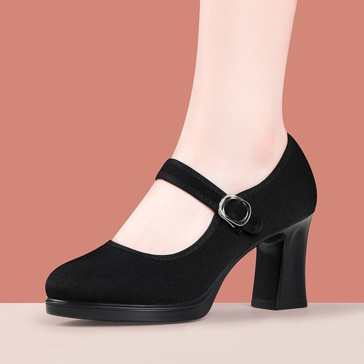 Dame elegante pumps med justerbar rem og en stabil blokhæl Stilla