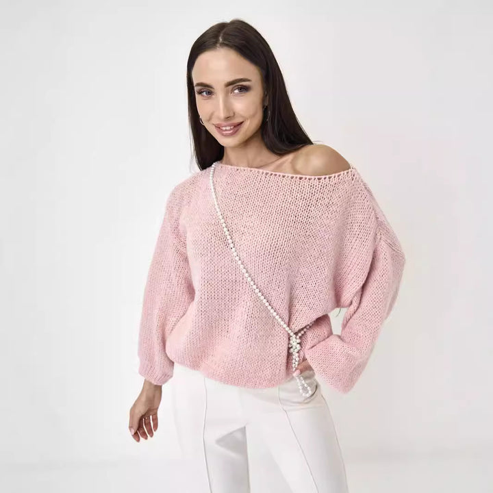 Kvinders casual chunky striktrøje med brede ærmer og rund hals Stilla