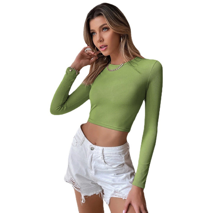Kvinders stræk crop top med fin ribbet tekstur og lange ærmer Stilla