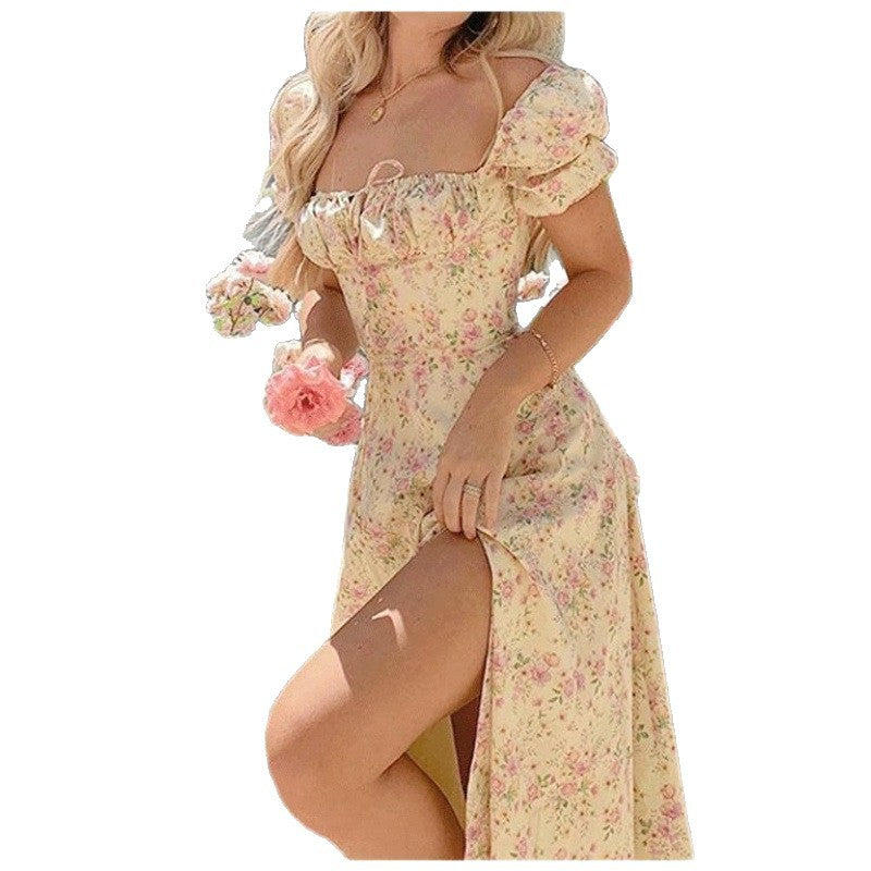 Femme Floral Print Bohemian Maxi Kjole med Sideslids Stilla