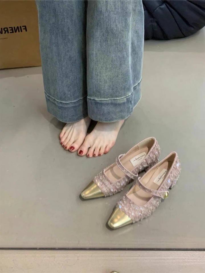 Dame elegante spidse Mary Jane pumps med metalliske detaljer Stilla