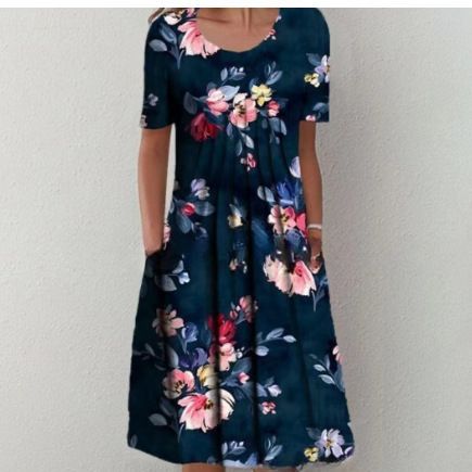 Dame fritidskjole med blomstret design og praktiske lommer Stiila