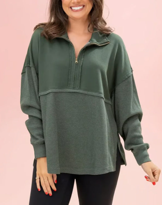 Kvinders casual pullover med lynlås og løst fit Stilla