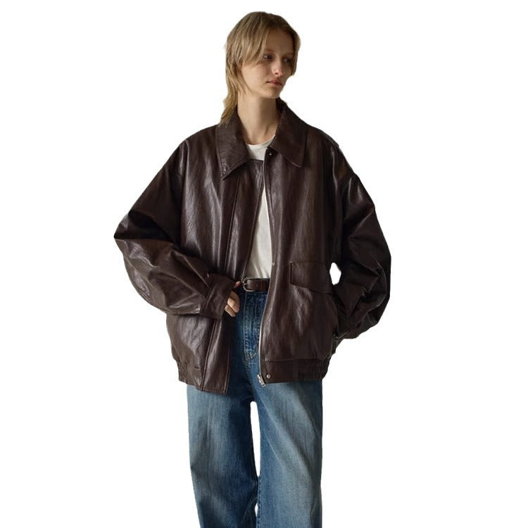 Kvindernes Oversized Faux Læderjakke Stilla