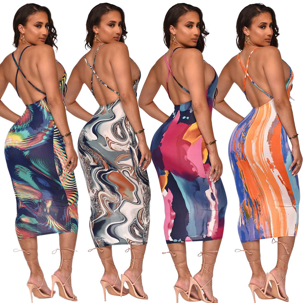 Dame Bodycon Kjole med abstrakt Print Stilla