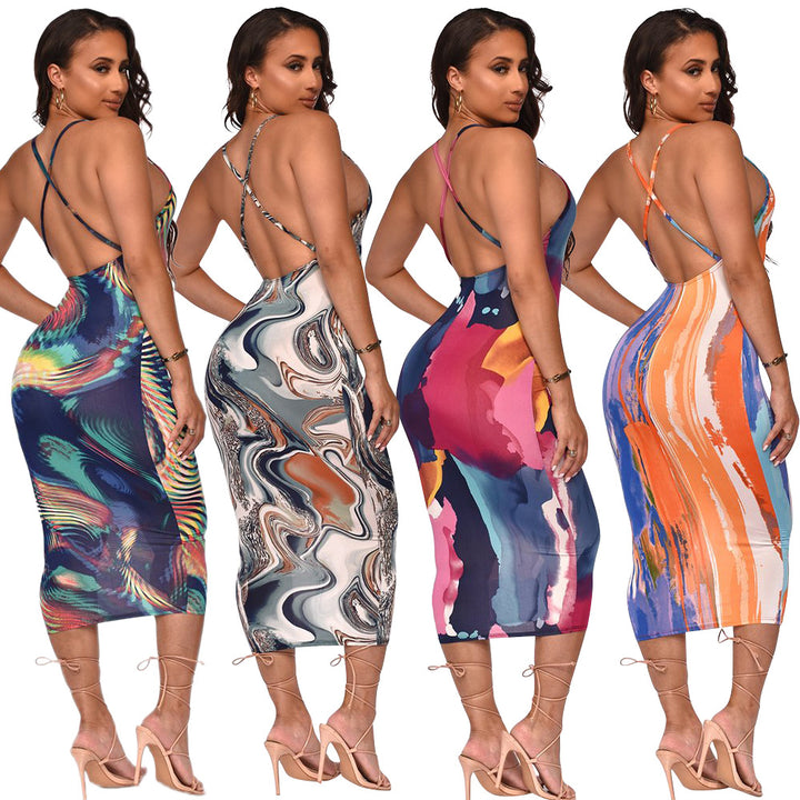 Dame Bodycon Kjole med abstrakt Print Stilla