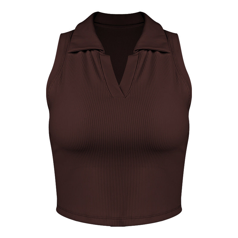 Dame sporty ærmeløs crop-top med elegant krave og innovativ tekstur Stilla