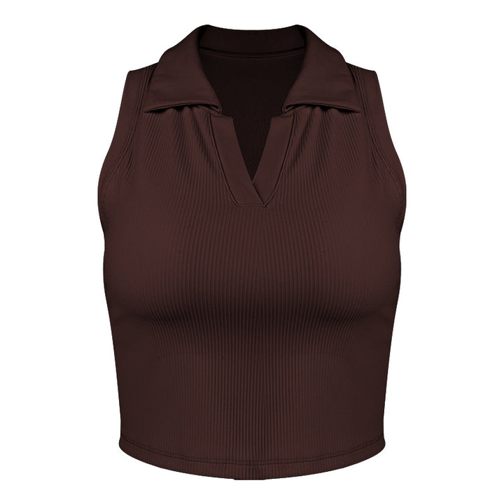 Dame sporty ærmeløs crop-top med elegant krave og innovativ tekstur Stilla