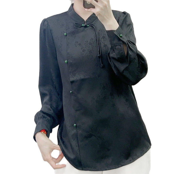 Dame Chique Bluse med asymmetrisk krave og dekorative knapdetaljer Stilla
