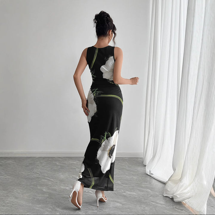 Dame elegant maxikjole med blomsterprint og figursyet silhuet Stilla