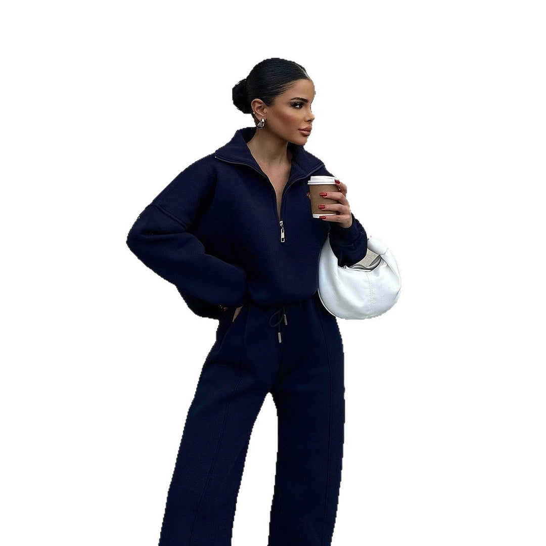 Dame behagelig Fleece-Athleisure-dragt med ståkrave og lynlås Stilla